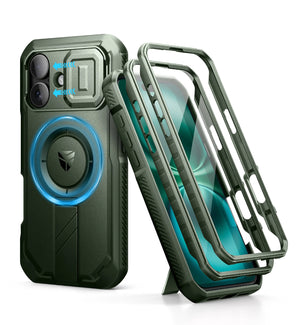 For iPhone 16 Case Kickstand Compatible with MagSafe Shockproof Bumper Cases with Slide Camera Cover  Built-in Screen Protector