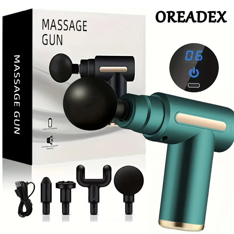 Portable Fascia Massage Gun Deep Tissue Massager Body Muscle Relaxation with LED Touch Screen 4 Replaceable Massage Heads - You Offer