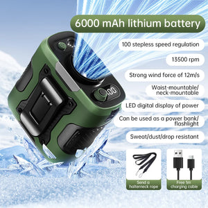 2025 13500RPM High-speed Waist Hanging Electric Fan Portable 6000mAh Power Bank Clip Waist Outdoor Construction Site Small Fan