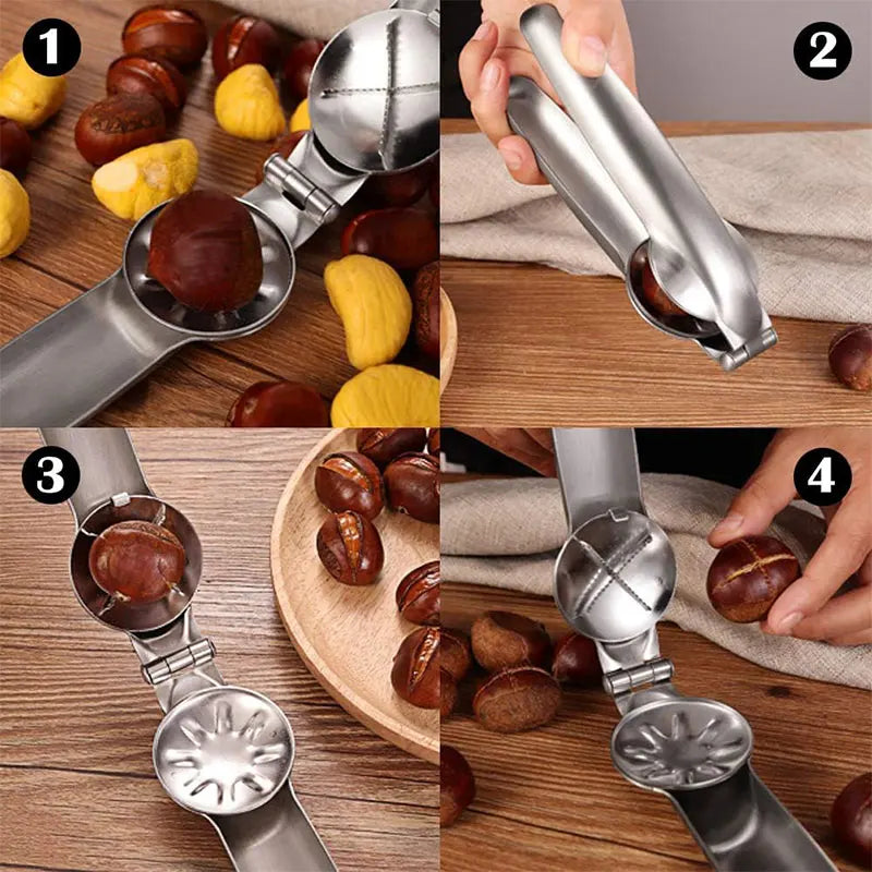 Heavy-Duty Chestnut Cracker Portable Nut Opener Cutte Stainless Steel Chestnut Clip with Non-Slip Handle Chestnut Opener Tools