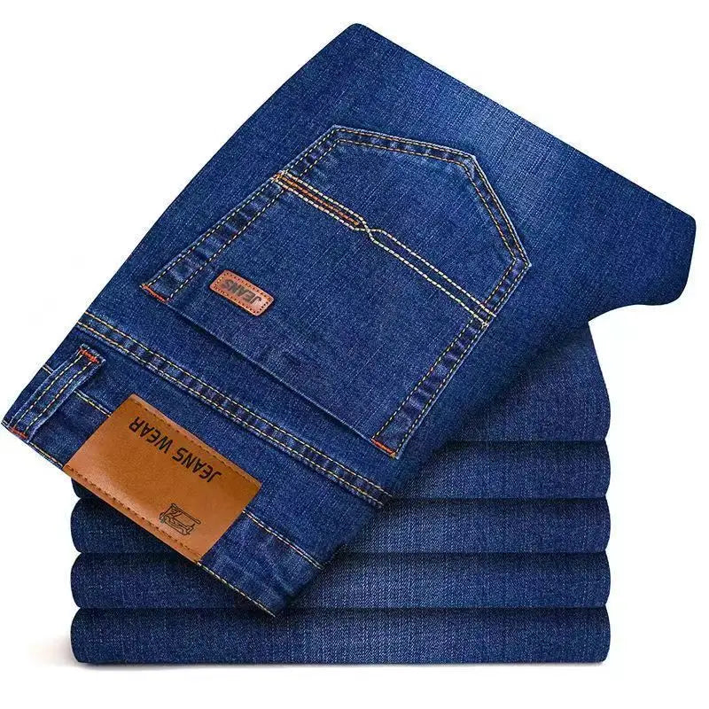 Men's Comfortable Soft Business Casual Denim Trousers Slim Fit Straight Pants Fashion Male Brand Light Luxury Stretch Clothing - You Offer