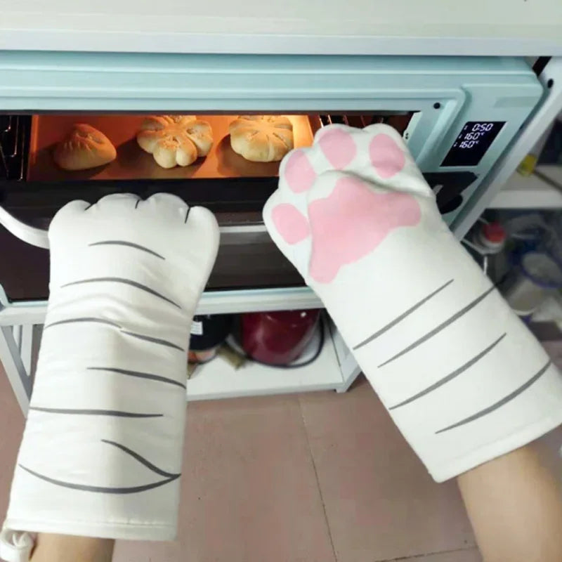 1 Pair Cat paw insulated gloves Cute Cat Claw Oven Gloves Microwave oven heat-resistant baking gloves Kitchen supplies