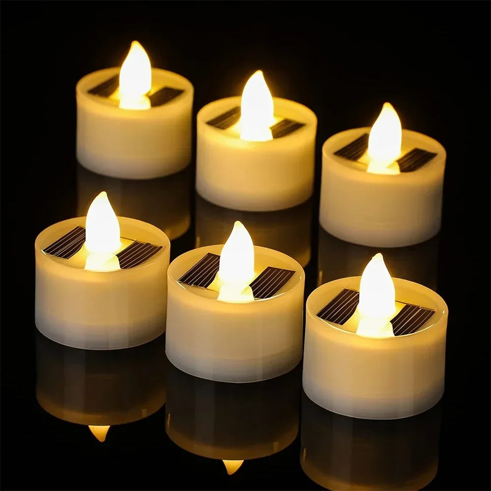 Solar LED Flameless Candles Waterproof Rechargeable Lights for Outdoor Garden Party Halloween Gift Day of the Dead Decoration