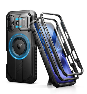 For iPhone 16 Case Kickstand Compatible with MagSafe Shockproof Bumper Cases with Slide Camera Cover  Built-in Screen Protector