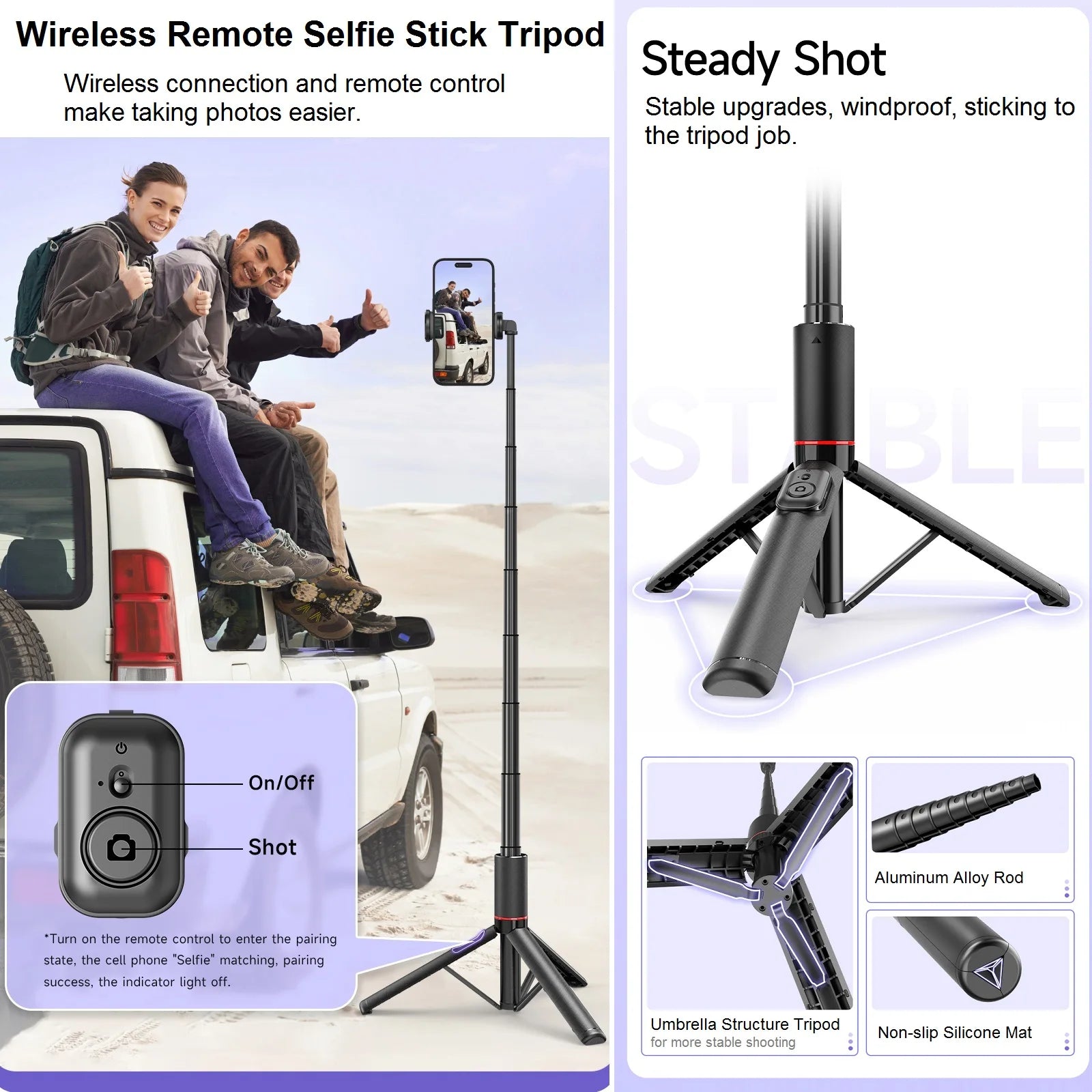 Selfie Stick for iPhone Phone 52" Wireless Selfie Stick Tripod Stand with Remote for Cellphone Video Recording Travel Vlog