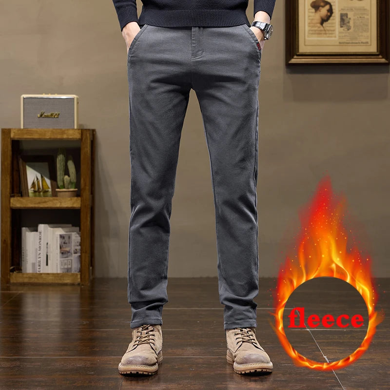 Warm Fleece Pants Winter Man Cowboy Man Thermal Fleece Lined Korean Fashion Slim Thicken Plush Wool Boot Cut Jeans Men