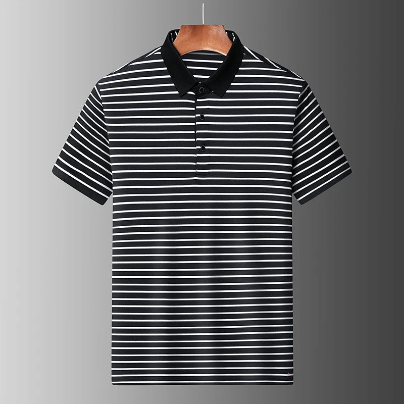 2026 Men's New Striped Cotton Business Casual Short Sleeved POLO Shirt Fashion Short Sleeved Comfortable and Breathable Top