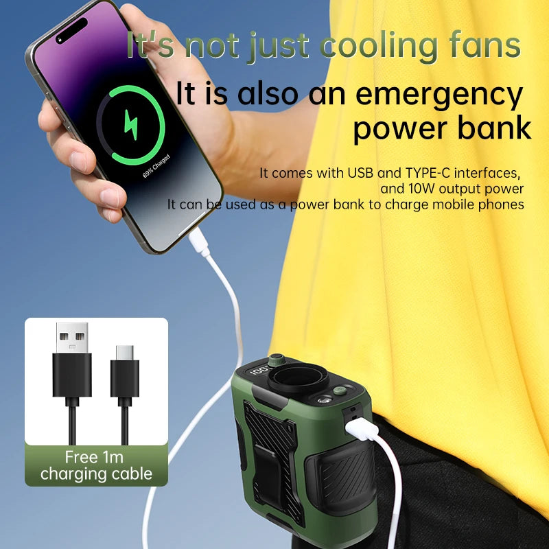 2025 13500RPM High-speed Waist Hanging Electric Fan Portable 6000mAh Power Bank Clip Waist Outdoor Construction Site Small Fan