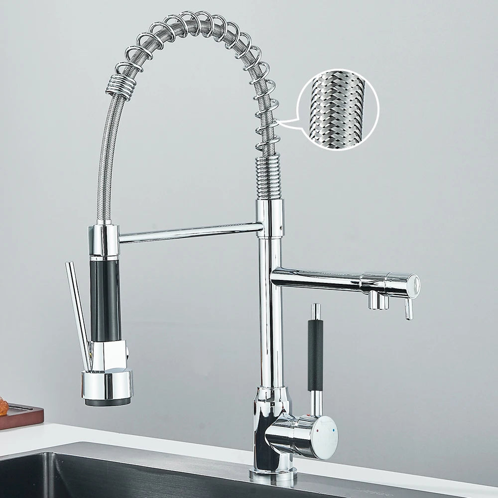 Pull Down Spring Kitchen Faucet Single Lever Hot Cold Mixer Water For Kitchen Sink Dual Spout Nozzle Faucets Crane - You Offer