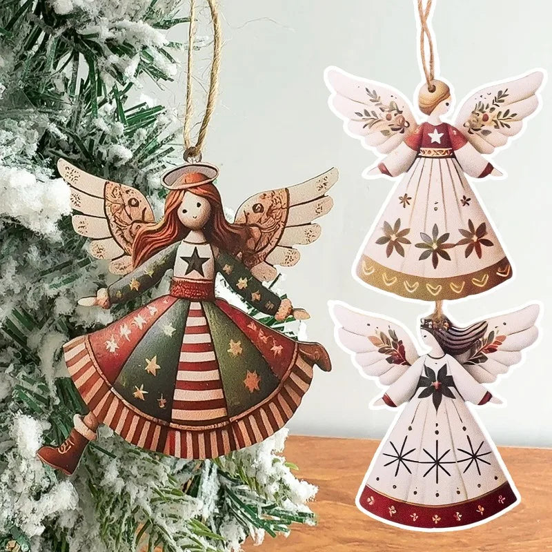 4/40pcs Christmas Tree Hanging Pendant Angels Doll Pendant Wooden Angels Decorations for Christmas Party New Year Wedding Decor