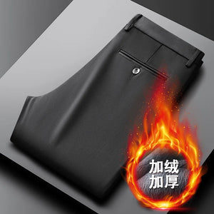 Warm Fleece Suit Pants Men Clothing Straight Regular Black Thick Winter Trousers For Men Business Formal Dress Casual Pants