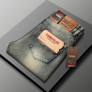 High-end Light Luxury Brand Jeans Men's Retro Slim Fit Straight Versatile Casual Gray Trousers Autumn and Winter Thick Jeans - You Offer