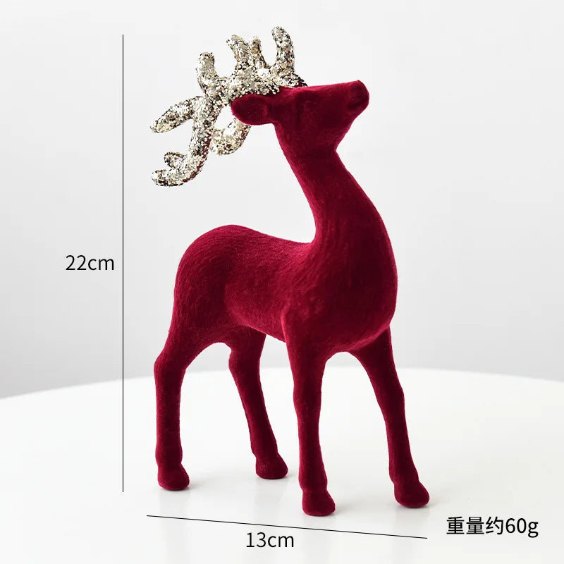 New Christmas elk glitter burgundy flocked deer ornament, Christmas tree pendant, Christmas home decoration handicraft
