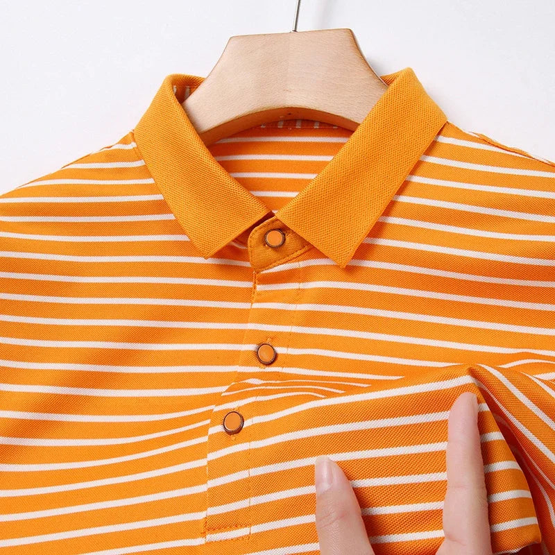 2026 Men's New Striped Cotton Business Casual Short Sleeved POLO Shirt Fashion Short Sleeved Comfortable and Breathable Top