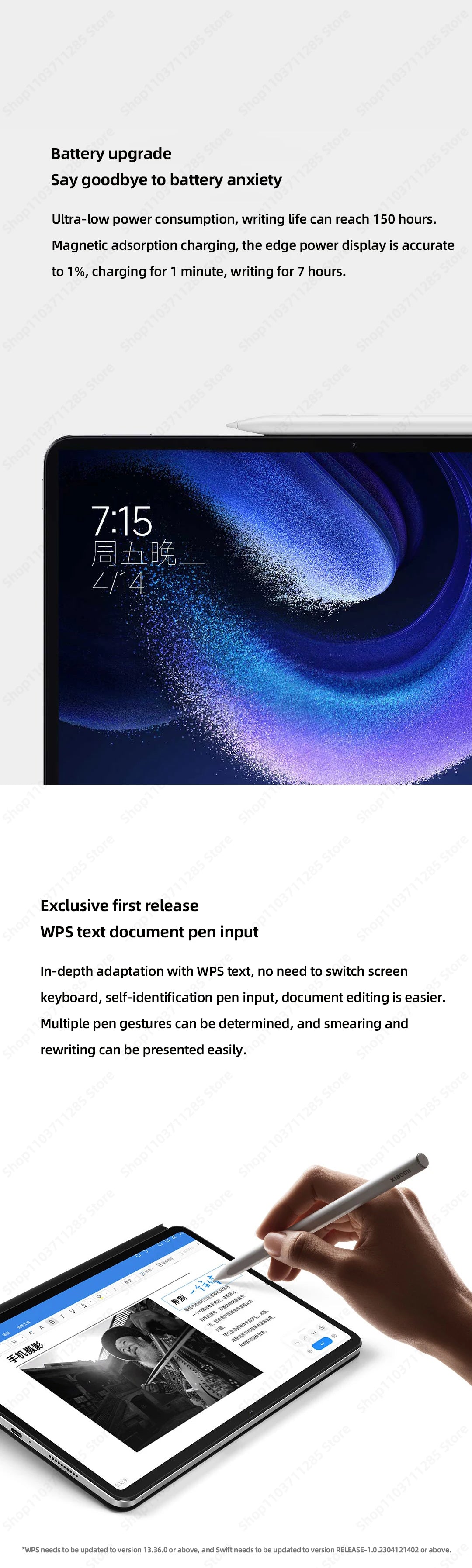 Xiaomi Stylus Pen 2 for Mi Pad 5 / 6 / 5Pro / 6Pro, 4096 Levels 150Hrs Battery Fast Charge Magnetic 26° Tapered Tip Low Latency