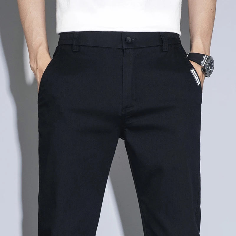 Spring Summer Classic Men's Casual Pants Stretch Slim Business Cotton Trousers Fashion Zippered Pocket Thin Men Pants Korean - You Offer
