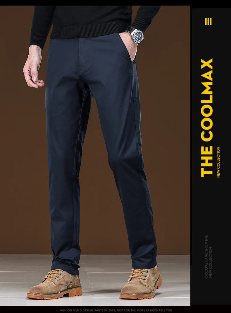 Winter Fleece Men's Casual Pants Business Straight Thick Warmth Fashion Velvet Trousers Classic Solid Color Slim Plush Pants