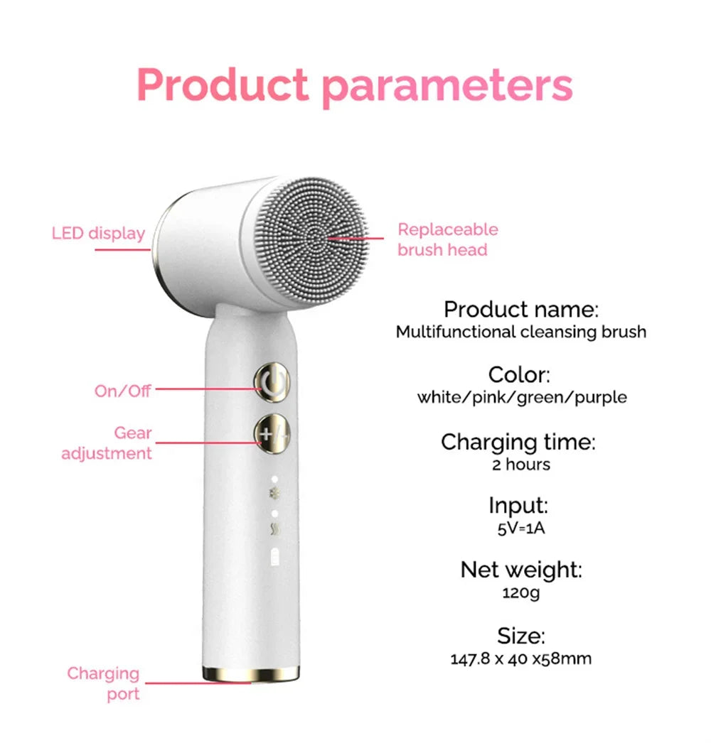 6 In 1 Electric Cleansing Brush Ultrasonic Facial Cleaner Rotating Cleansing Face Deep Cleansing Exfoliation & Gentle Skincare