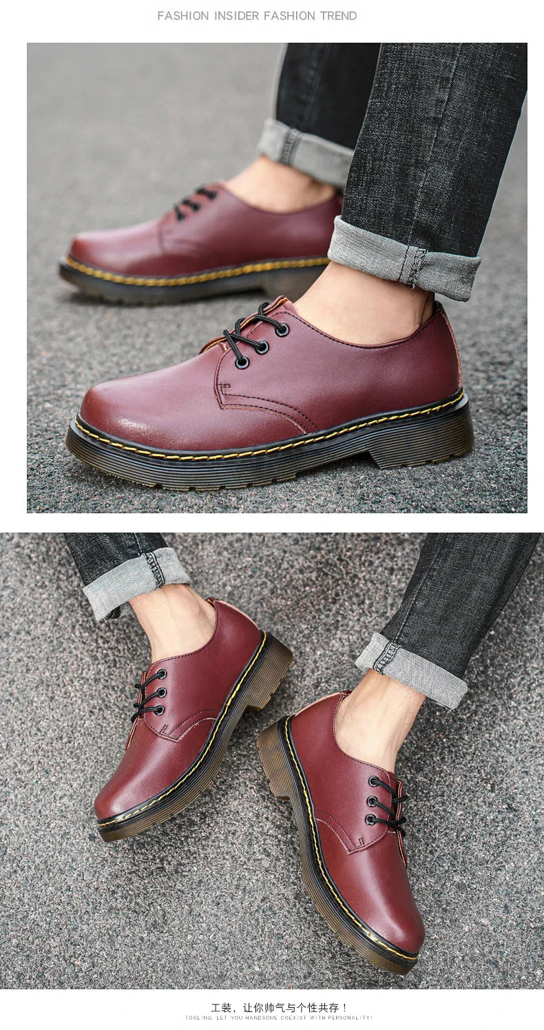 British Style Luxury Shoes Brand Thick Bottom Genuine Leather Oxford Shoes Lace Up Beef Tendon Outsole Work Shoes Casual