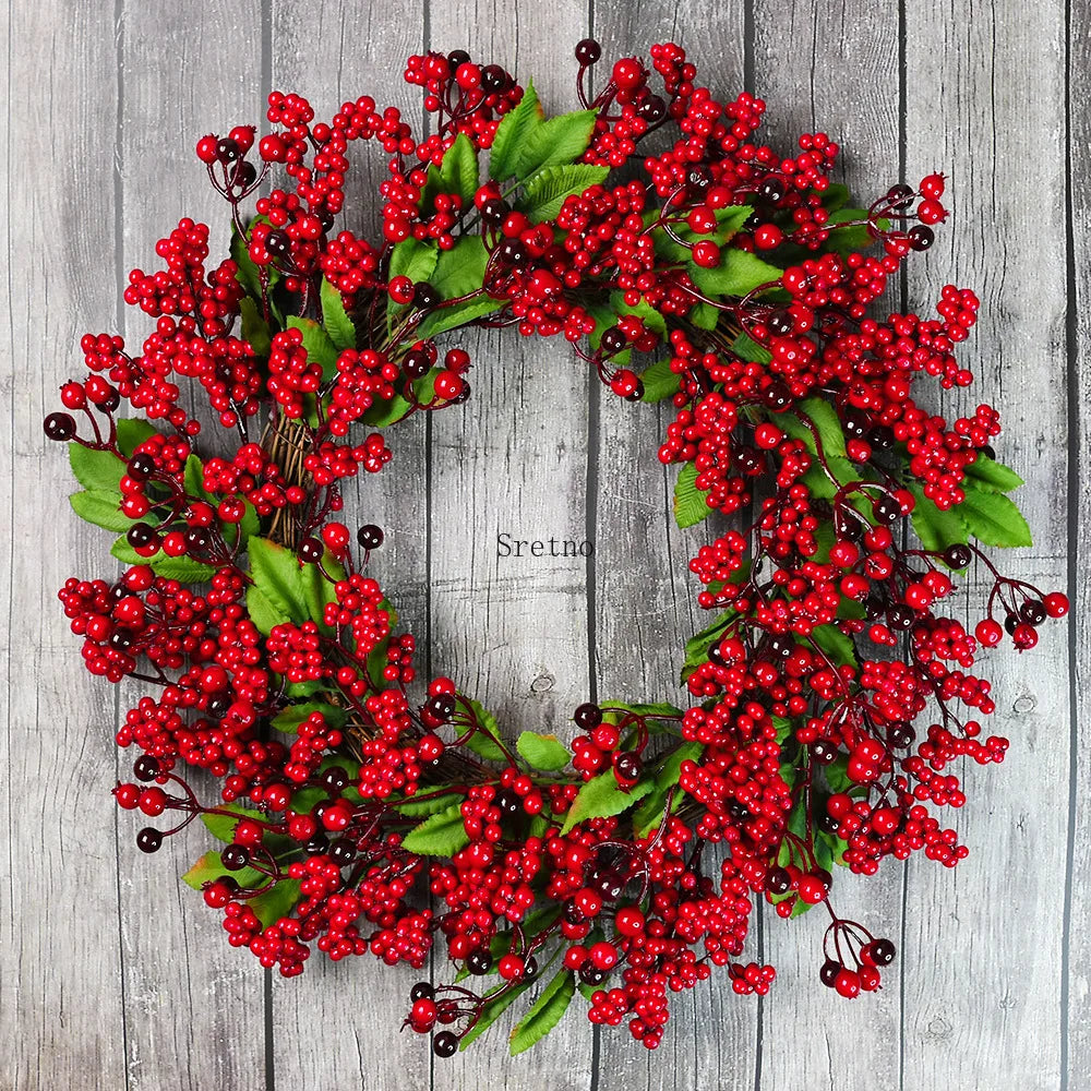 SRETNO Christmas Wreath Artificial Plants Red Fruit Flower Wreath Home Decorations Ornaments Christmas Supplies 2025 New Garland