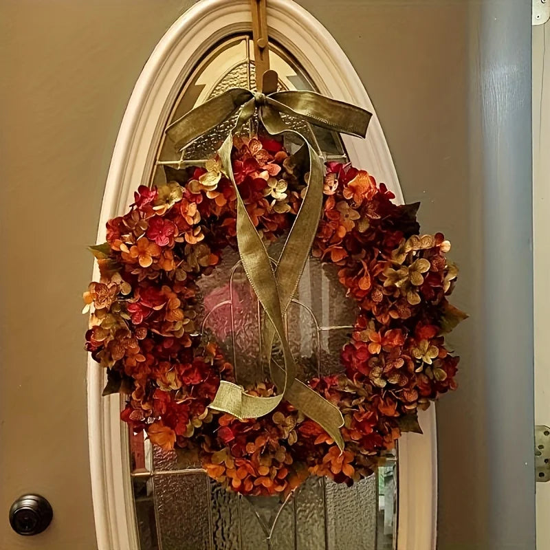 1pc Elegant Autumn Hanging Wreath with Hydrangea Flowers - Classic Style, Wall-Mounted,Ideal for Thanksgiving & Home Decor