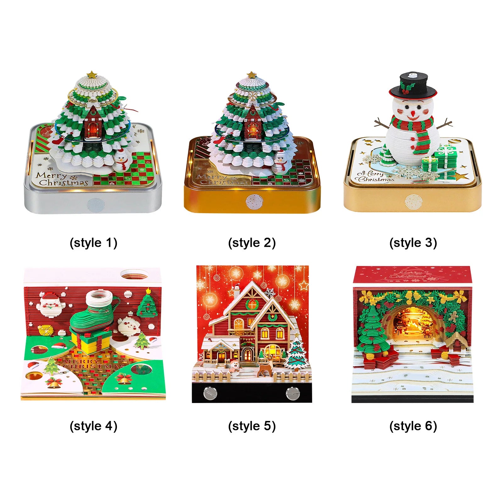 Desk Time Piece Calendar 2026 Desk Calendar With Light 3D Tear-away Calendar Paper Carving Art Memo Pad Notepad Christmas