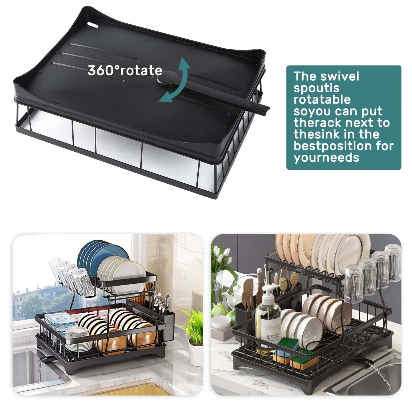 Large 2-tier dish drying rack for kitchen countertops, removable large-capacity dish draining rack - You Offer