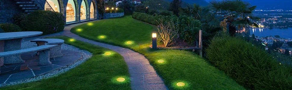 8 piece solar outdoor lights, IP65 solar disk lights, 8 LED solar ground lights, outdoor landscape lights for path, courtyard