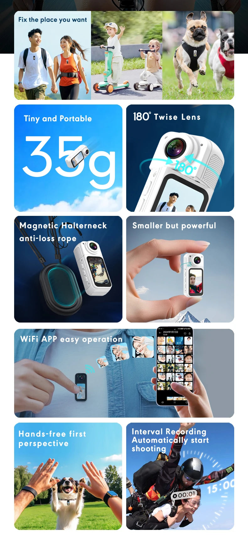 Xiaomi Youpin 1.47" IPS Screen Action Camera 2.7K Video Thumb Camera with 180°Rotatable Lens Support Wi-Fi Magnetic Attachments