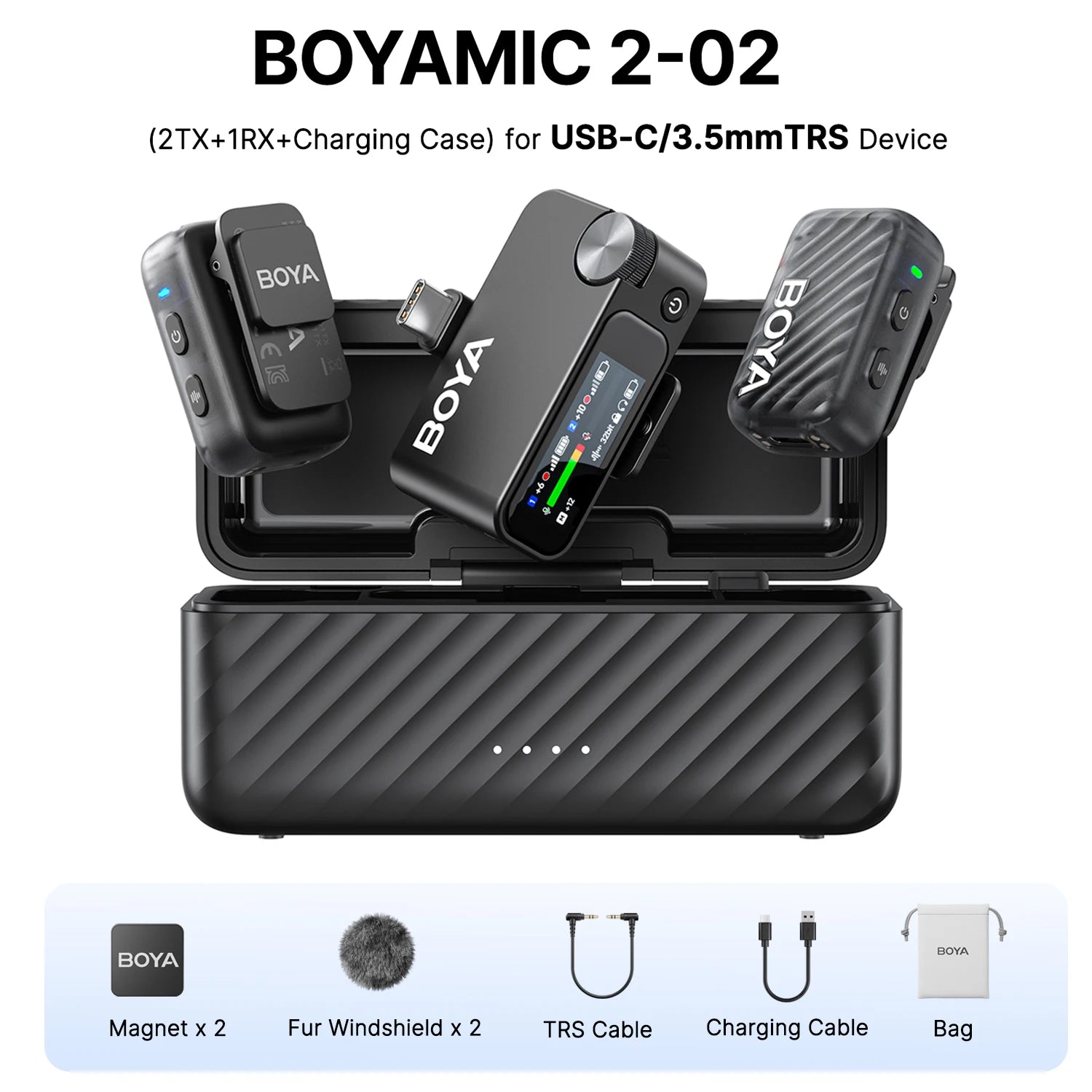 BOYA BOYAMIC 2 Professional Wireless Lavalier Lapel Microphone for iPhone USB-C Android Camera for Live Streaming Recording Vlog
