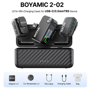 BOYA BOYAMIC 2 Professional Wireless Lavalier Lapel Microphone for iPhone USB-C Android Camera for Live Streaming Recording Vlog