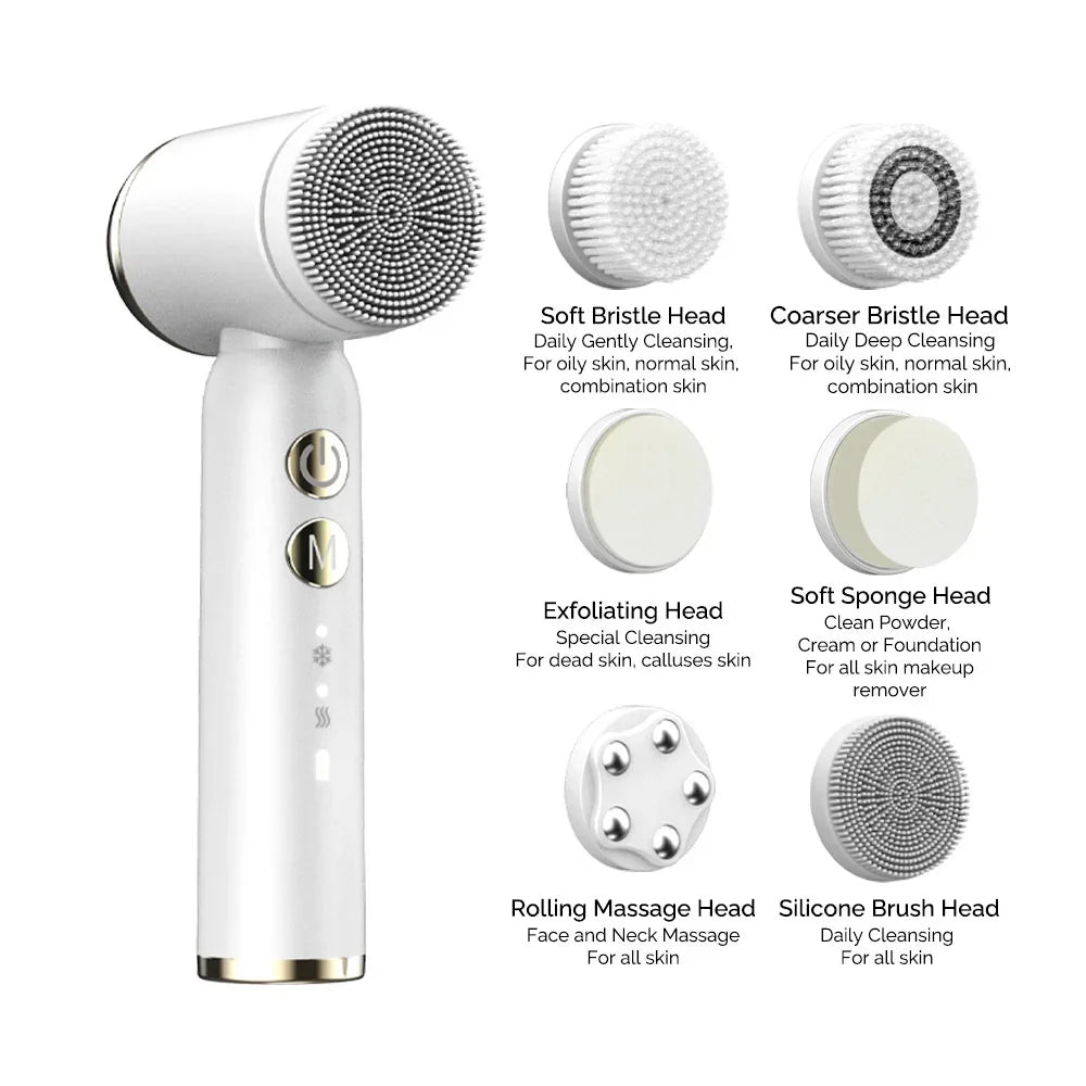 6 In 1 Electric Cleansing Brush Ultrasonic Facial Cleaner Rotating Cleansing Face Deep Cleansing Exfoliation & Gentle Skincare