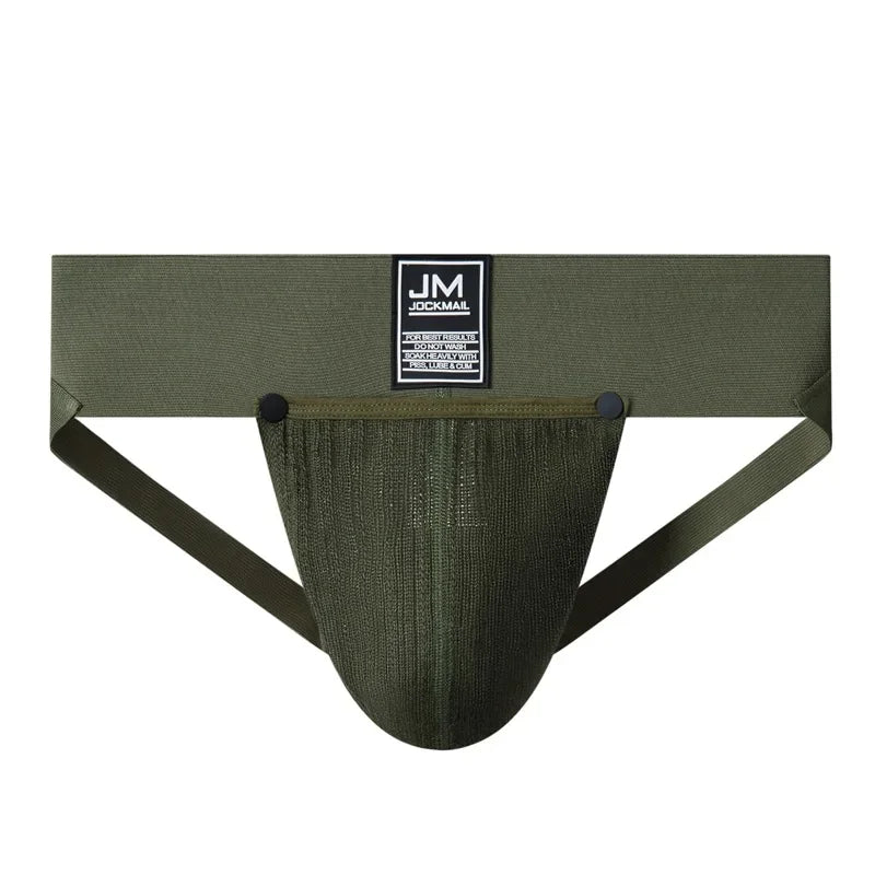 Open Front Men Jockstrap Briefs Athletic Supporter,3" Waistband Detachable Pouch Breathable Workout Sport Underwear Gay Thongs