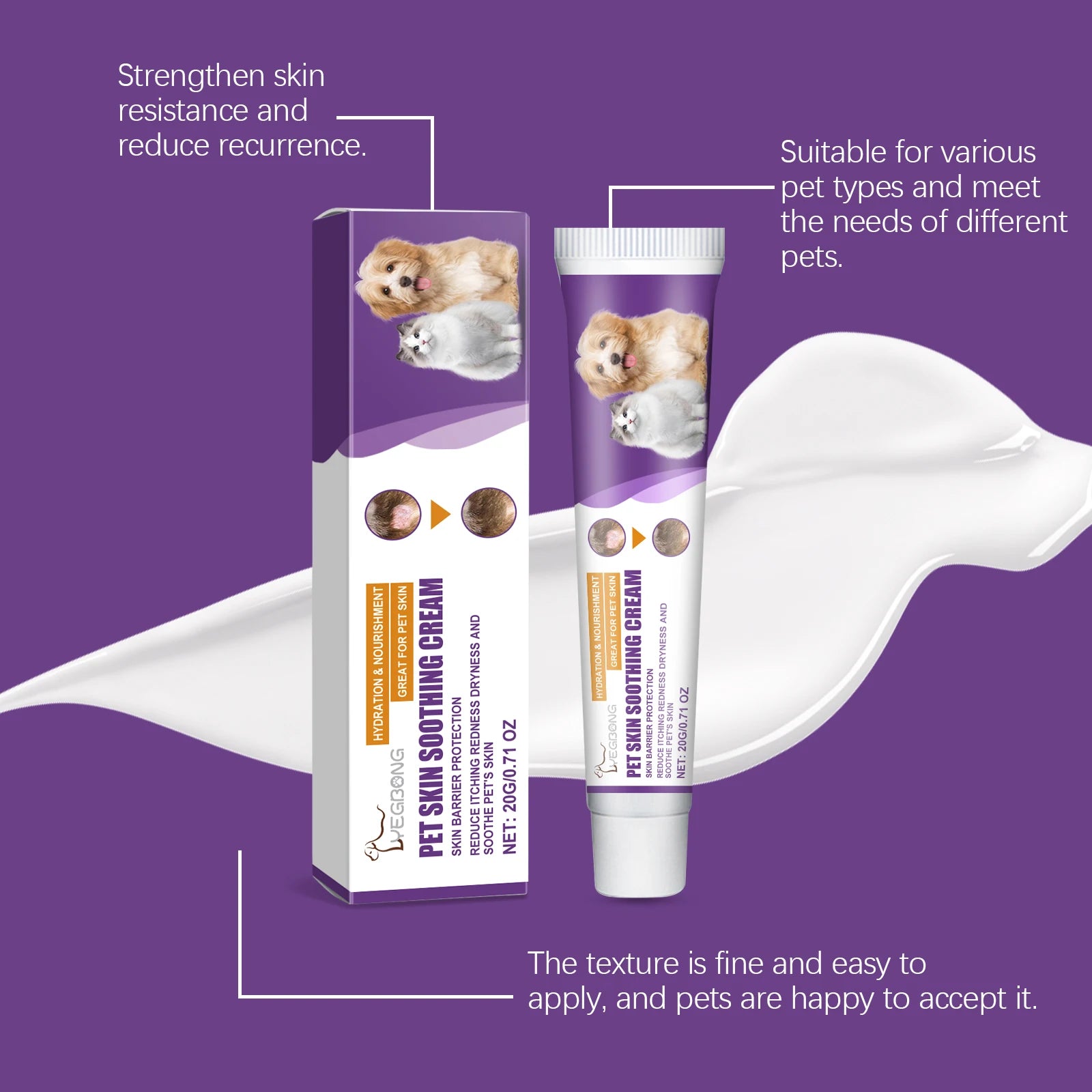20g Pet Skin Soothing Cream Effectively Relief Itching Skin Redness Dry Naturally Gentle Repair for Cats and Dogs Skincare Balm
