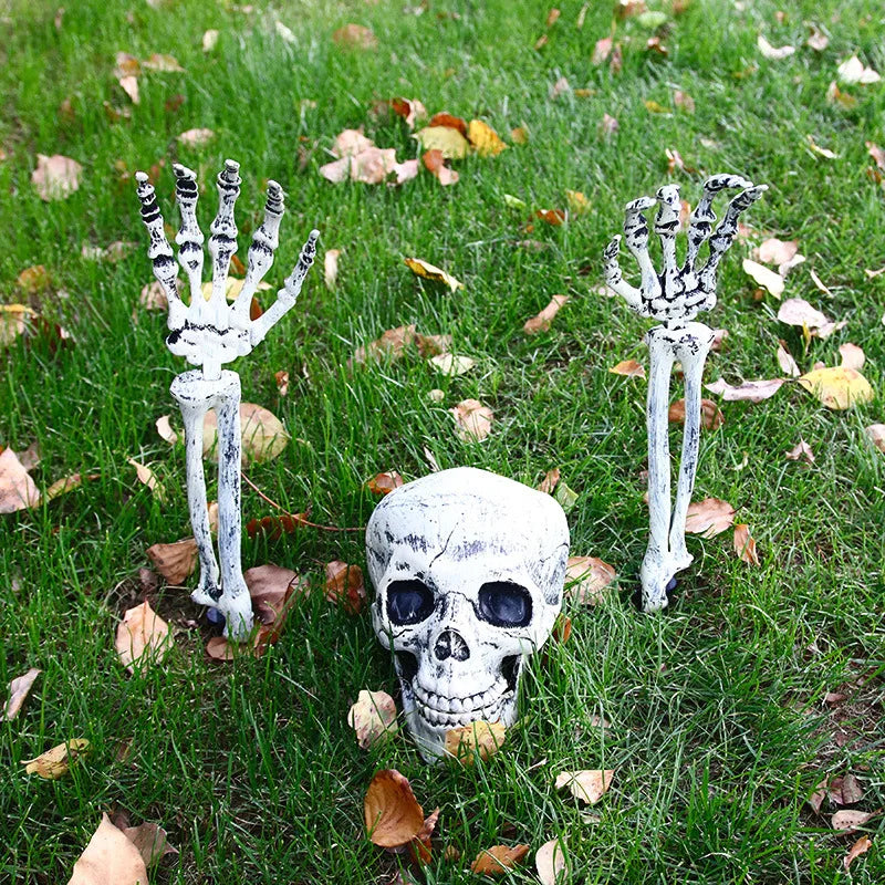 Halloween decor Skeleton Stakes Halloween Realistic Skull Skeleton Head Human Hand Arms for Halloween Party Home Garden Lawn