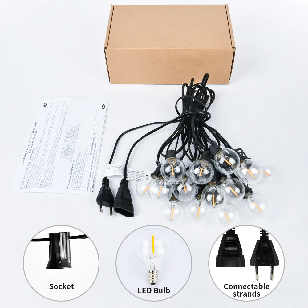 30M/15M/9M LED G40 Globe String Lights Outdoor, Plastic IP65 Waterproof Bulbs For Christmas Party Garden Decorative Garland Lamp