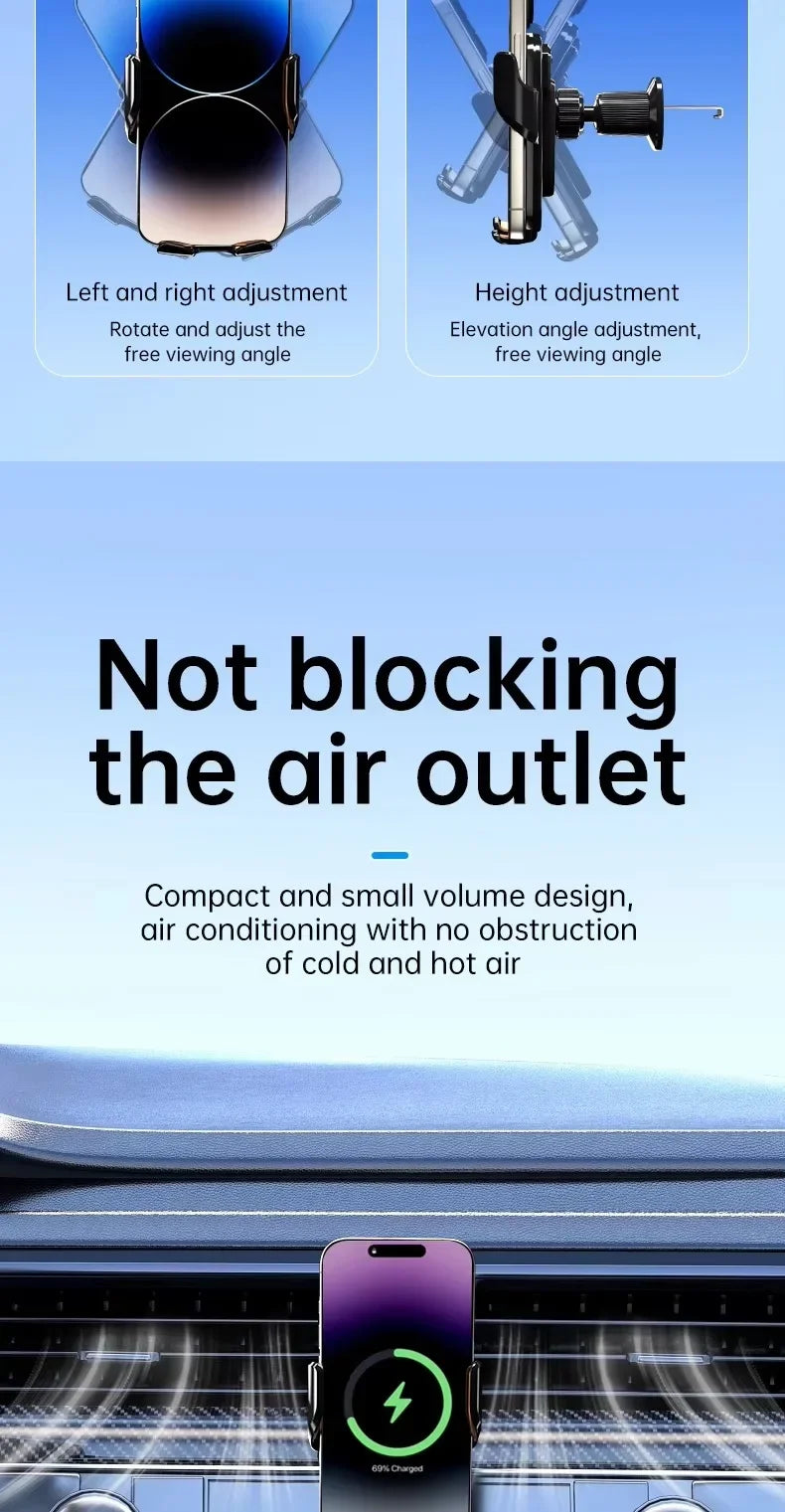 UYUXIO  Wireless Car Charger Air Vent Fast Charging Phone Holder in Car for iPhone 16 Pro Max 15 14 12 13 Samsung Android Phones
