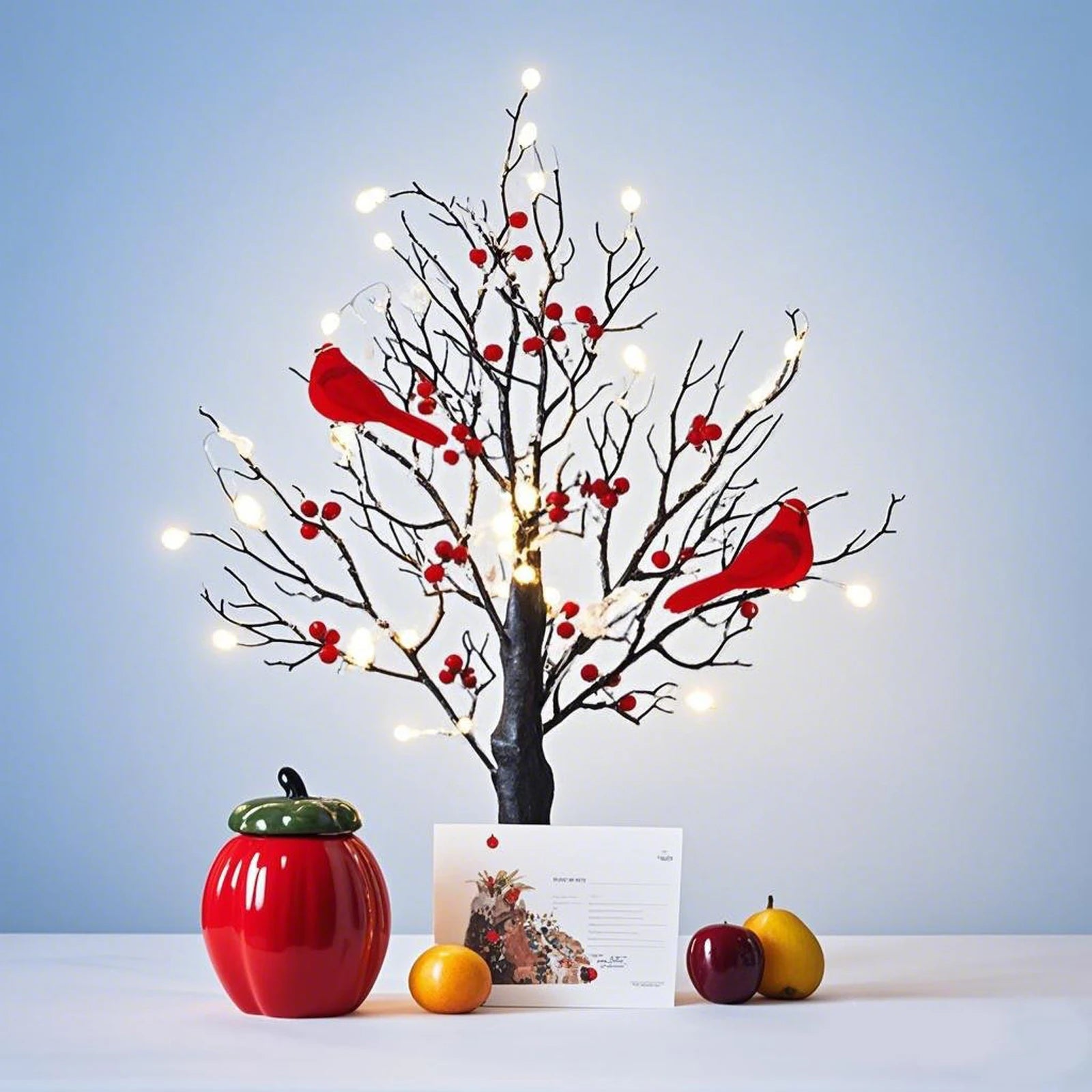 Red Bird Tree Light LED Cardinal Little Red Bird Table Decoration Twinkle Tree Lamp for Holiday Home Xmas Decor