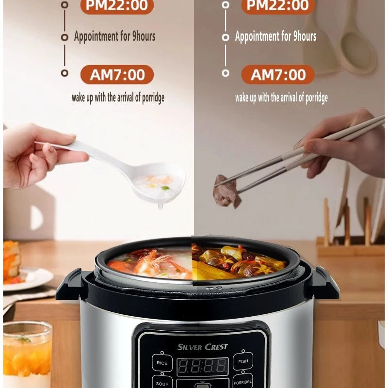 Electric Pressure Cooker 6L Large Capacity Household Multifunctional Electric Rice Cooker Intelligent Booking 3-step Timer Gears - You Offer