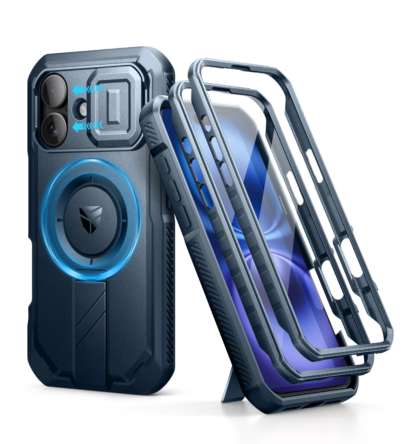 For iPhone 16 Case Kickstand Compatible with MagSafe Shockproof Bumper Cases with Slide Camera Cover  Built-in Screen Protector