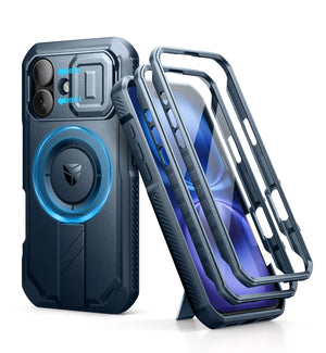 For iPhone 16 Case Kickstand Compatible with MagSafe Shockproof Bumper Cases with Slide Camera Cover  Built-in Screen Protector