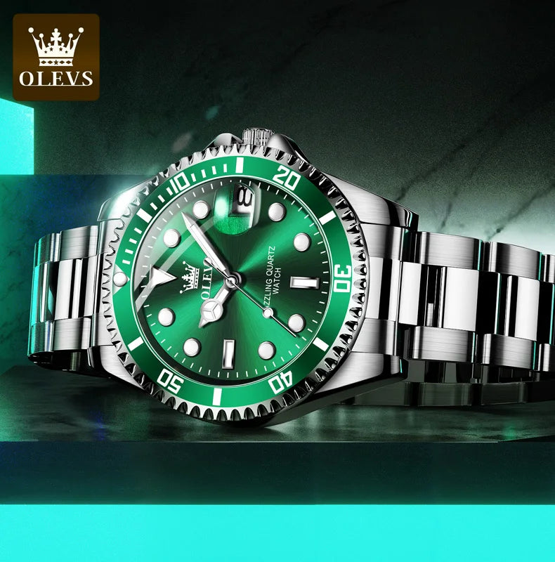 OLEVS Mens Quartz Watches Top Brand Luxury Business Waterproof Luminous Large Dial Men Wristwatches Sports Stainless Steel Watch - You Offer