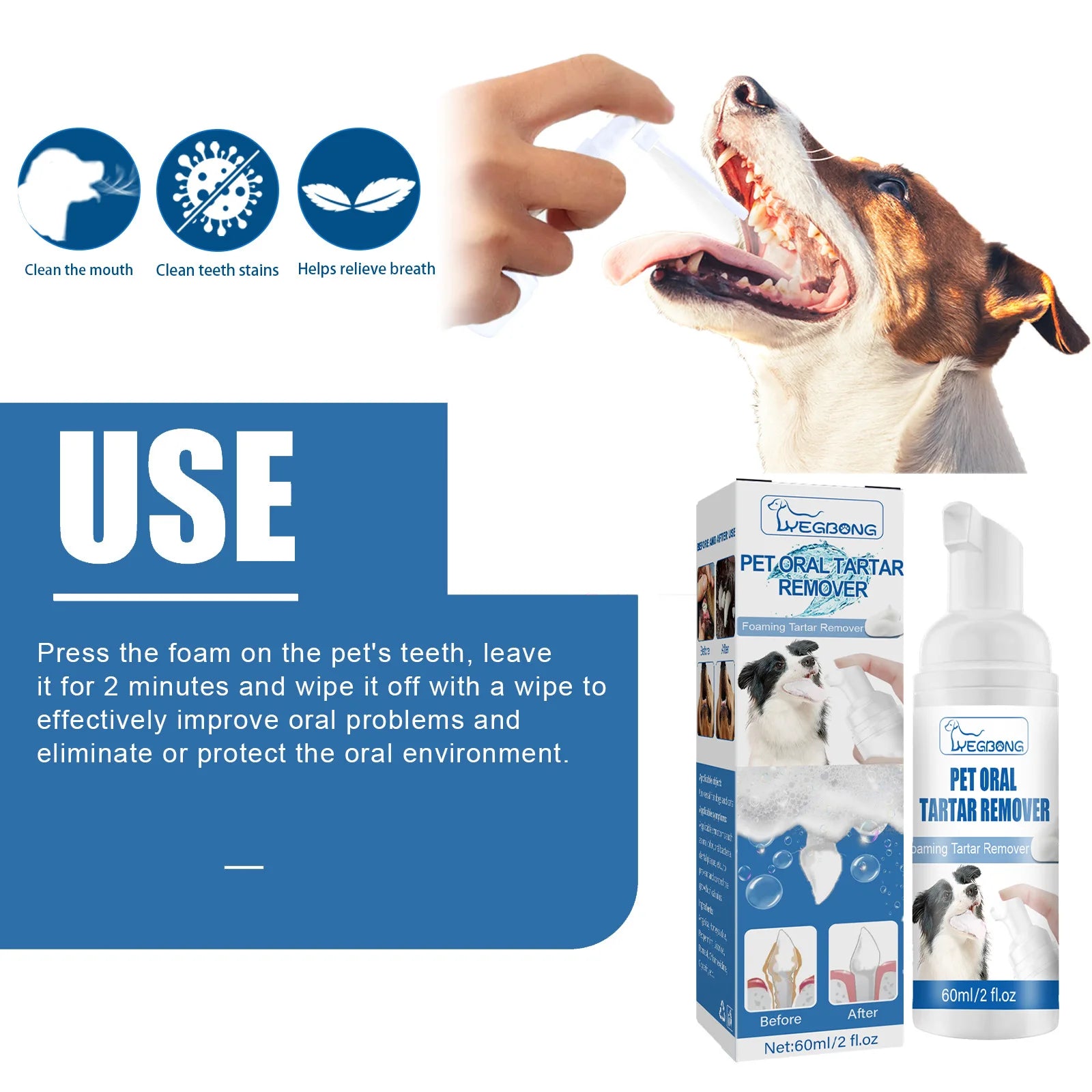 Pet Tartar Remover, Dog Calculus, Yellow Teeth, Bad Breath, Teeth Cleaning, Pet Oral Foam Cleaner