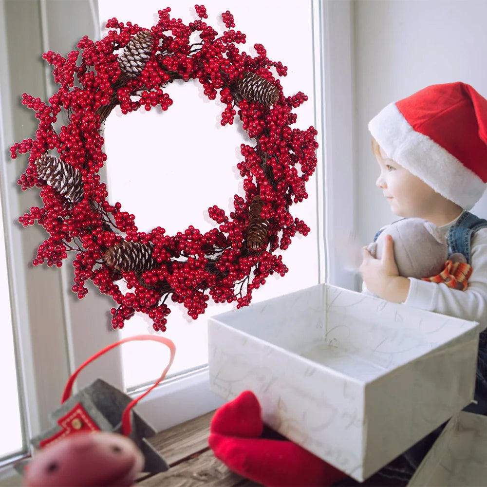 SRETNO Christmas Wreath Artificial Plants Red Fruit Flower Wreath Home Decorations Ornaments Christmas Supplies 2025 New Garland