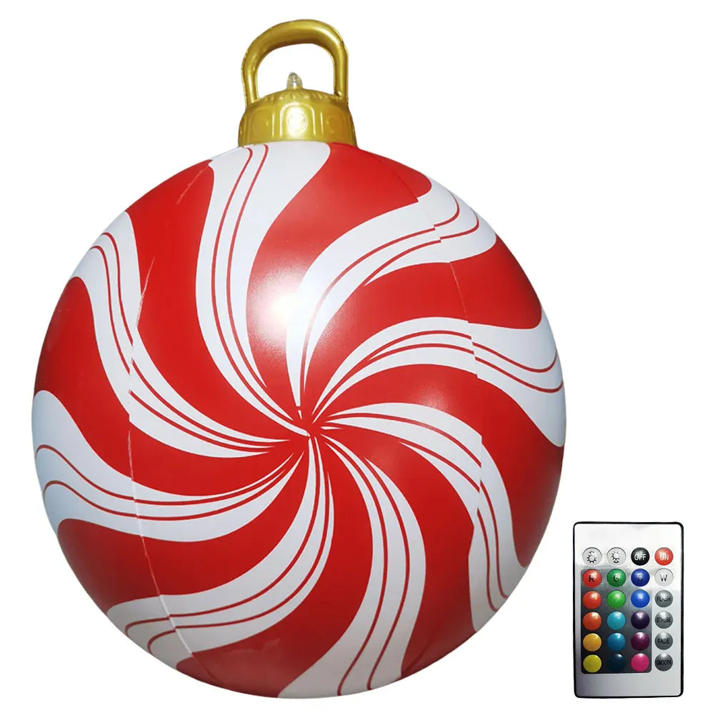 60cm Giant Inflatable Christmas Ball with Lights Remote Control Giant Luminous Inflatable Christmas Ball Outdoor Christmas Decor