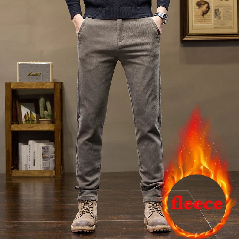 Warm Fleece Pants Winter Man Cowboy Man Thermal Fleece Lined Korean Fashion Slim Thicken Plush Wool Boot Cut Jeans Men