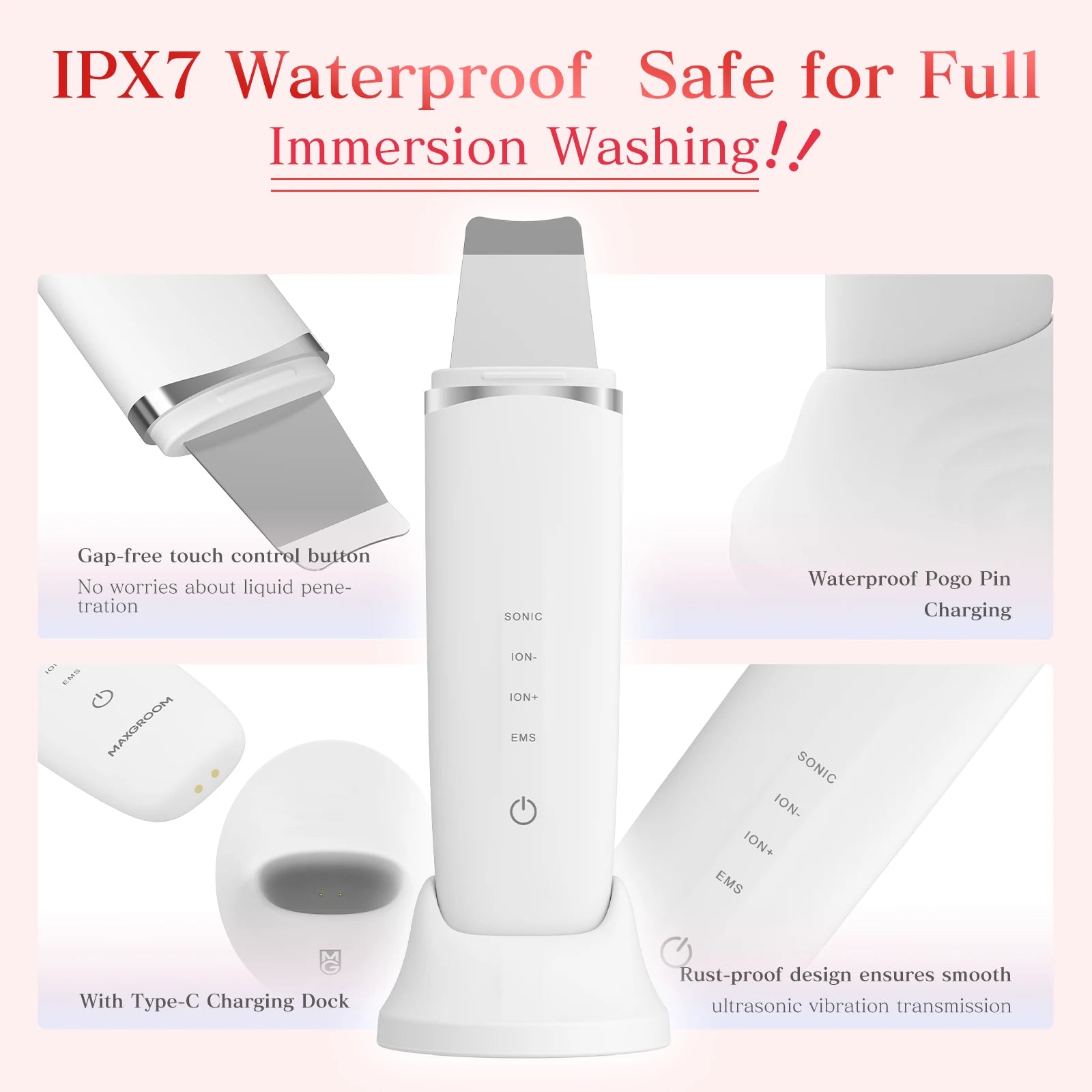 MAXGROOM Ultrasonic Skin Scrubber Peeling Blackhead Remover Deep Face Cleaning EMS Ion Ance Pore Cleaner Facial Shovel Cleaner