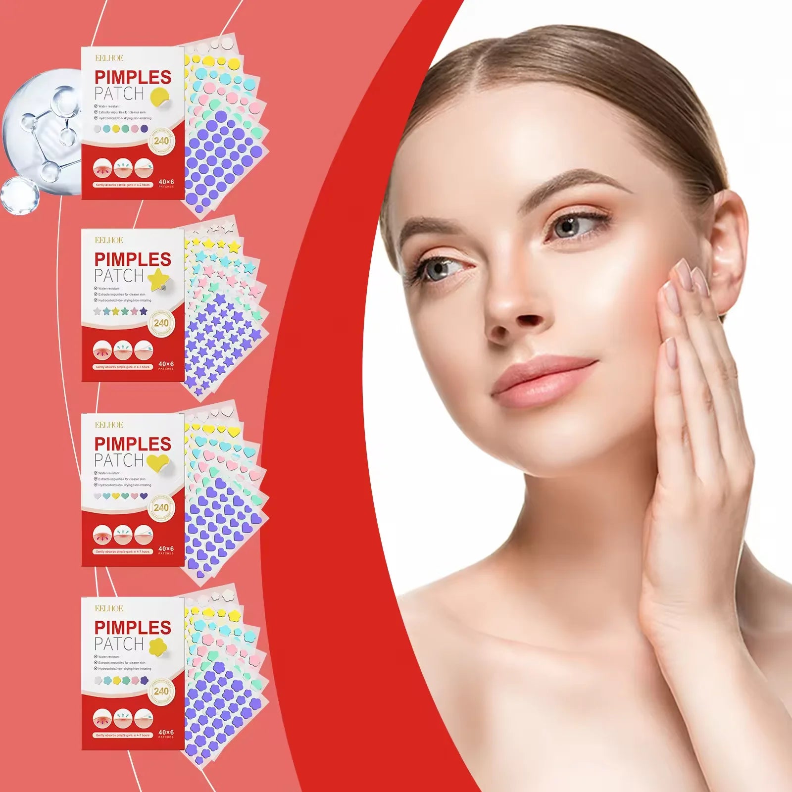 240pcs New Pimple Patch Acne Patches Heart/Star/Flower/Round Shape Acne Dots Patches Moisturizes for Covering Zits and Blemishes
