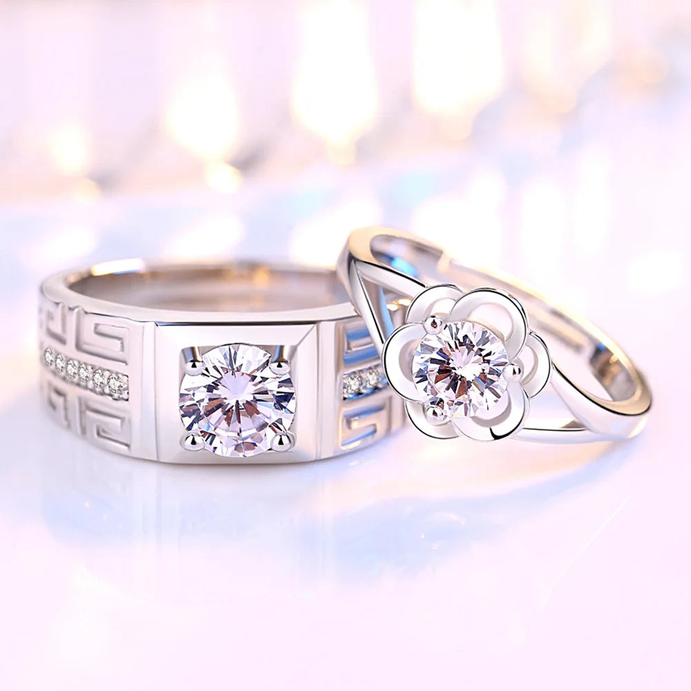 2Pcs 925 Sterling Silver Couples Ring Sets Light Polishing Simple Ring for Woman Man Classic Wedding Fine Jewelry Circle - You Offer
