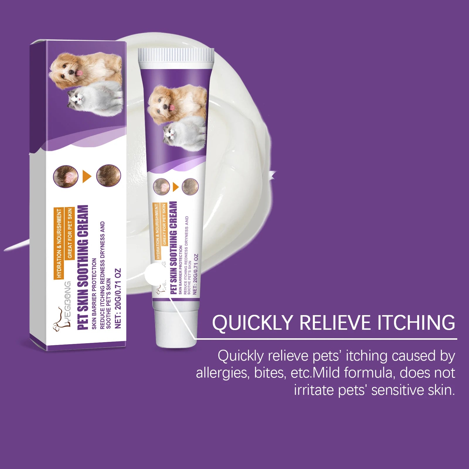 20g Pet Skin Soothing Cream Effectively Relief Itching Skin Redness Dry Naturally Gentle Repair for Cats and Dogs Skincare Balm